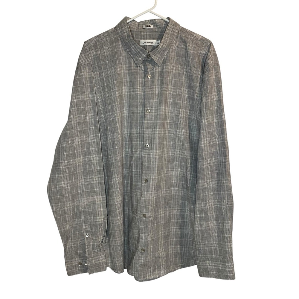 Calvin Klein Dress Shirt Mens XXL Long Sleeve Button Down 100% Cotton Blue Plaid